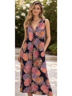 HALE BOB Floral Sleeveless Button Front Maxi Dress Small Preppy Vacation Travel